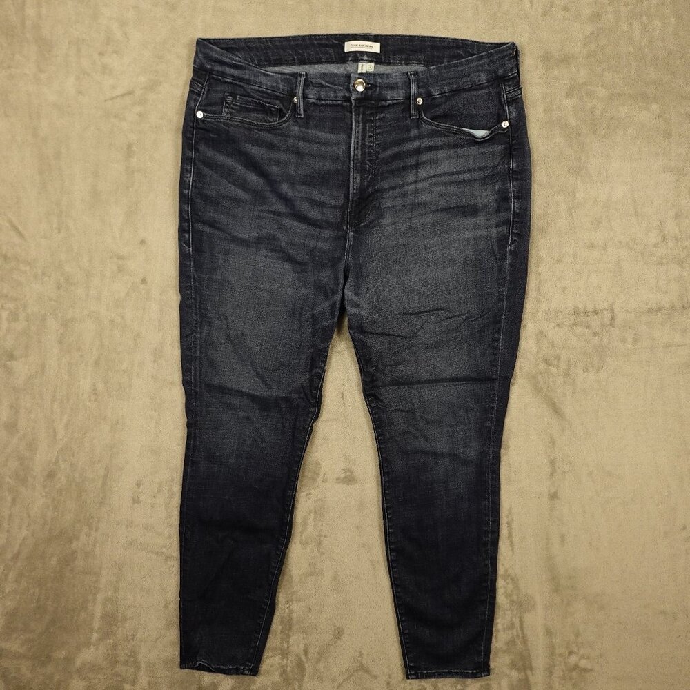 Good American Jeans Good Waist Crop Women's 18 Dark Wash Indigo Blue Denim